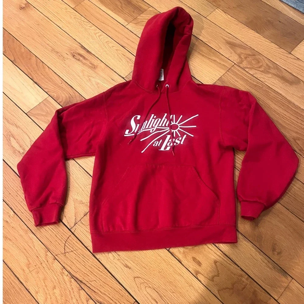 VTG Jerzees Sunlight at Last Graphic Hoodie Red NuBlend Pullover Sweatshirt - Picture 1 of 4